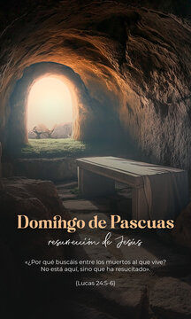 Domingo de Pascua. Resurrecci&oacute;n de Jesucristo en Semana Santa. &Eacute;l ha resucitado. Tumba vac&iacute;a