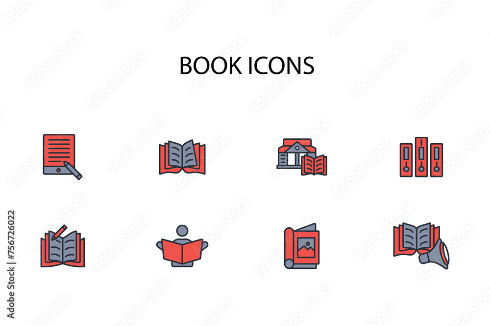 Poster book icon set.vector.editable stroke.linear style sign for use web design,logo.symbol illustration.