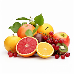 3d photo of mix fruits on white background made with generative ai