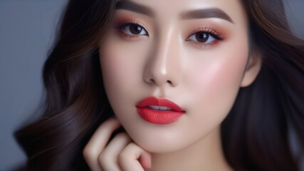 Fototapeta premium portrait of a very beautiful girl with clean skin and professional makeup. Beauty and health concept