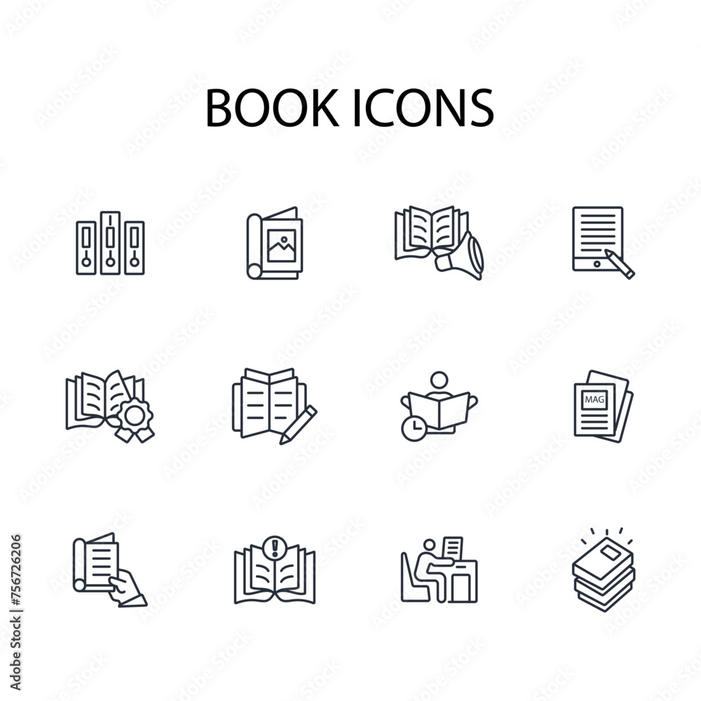 Poster book icon set.vector.editable stroke.linear style sign for use web design,logo.symbol illustration.