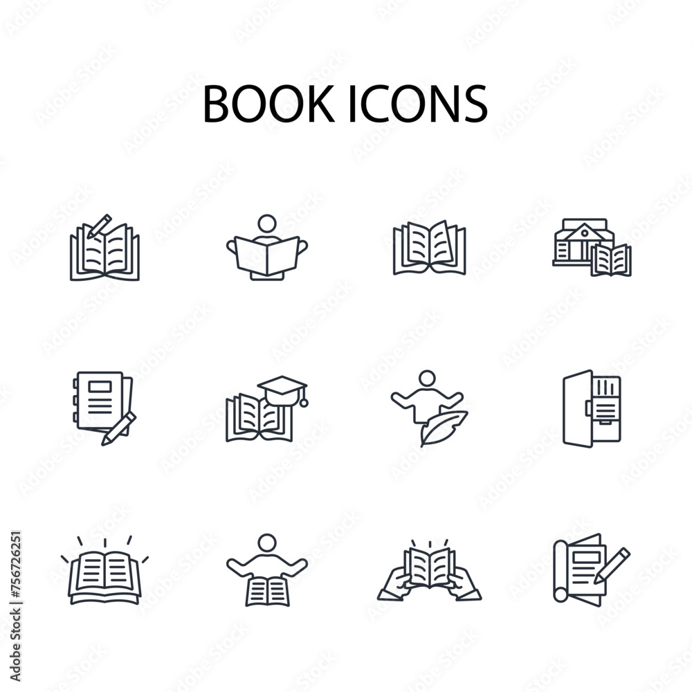 Poster book icon set.vector.editable stroke.linear style sign for use web design,logo.symbol illustration.