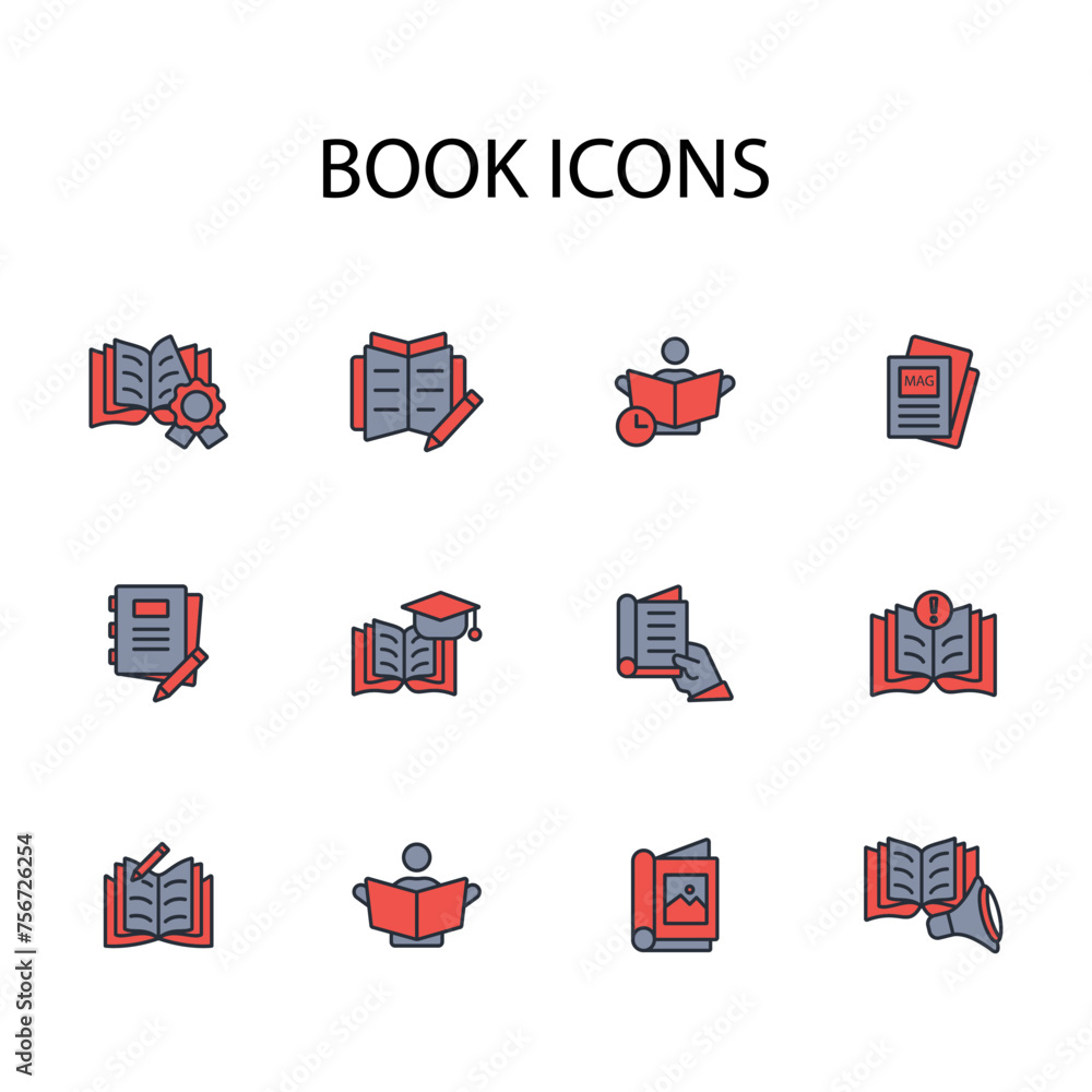 Poster book icon set.vector.editable stroke.linear style sign for use web design,logo.symbol illustration.