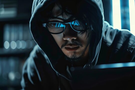Cybercriminal using advanced technology to commit fraud and theft online A stark representation of digital security threats