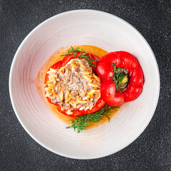 pepper stuffed meat and rice filling fresh food tasty eating meal food snack on the table copy space food background rustic top view