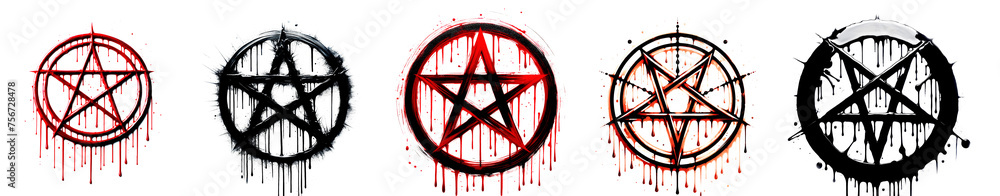 Wall mural set of horror pentagrams: devilish geometry and satanic rites in a gothic ritual witness the hauntin