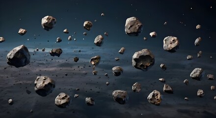 Swarm of asteroids. Many meteorites are flying in space - obrazy, fototapety, plakaty