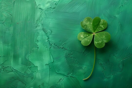Lucky charm concept featuring a vibrant green four-leaf clover against a lively green background for st. patricks day celebrations and good fortune themes