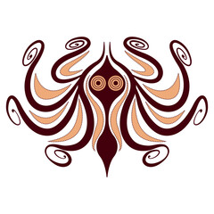 Stylized octopus with spiral tentacles. Ancient Greek animal design. Ethnic Cretan Minoan vase painting style. Isolated vector illustration.