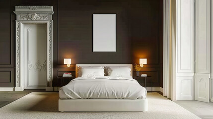 Elegant Bedroom with Comfortable Bedding, Modern Furniture, and Stylish Decor for a Luxurious Sleeping Area