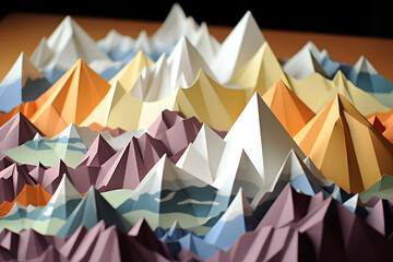 Origami paperstyle mountains, origami style mountain range, origami landscape, paperstyle origammi alps