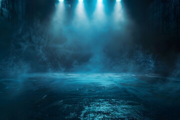 Dark street, asphalt abstract dark blue background, empty dark scene, neon light, spotlights The concrete floor and studio room with smoke float up the interior texture for display products. 