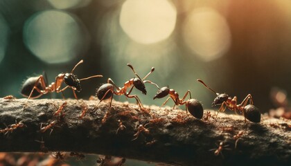  ants on branch in forest 