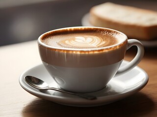 A Cup Of Coffee On A Saucer With A Spoon, side view