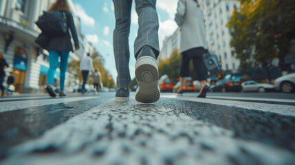 Busy City Life: Professionals Walking on Street at Rush Hour
