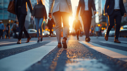 Busy City Life: Professionals Walking on Street at Rush Hour
