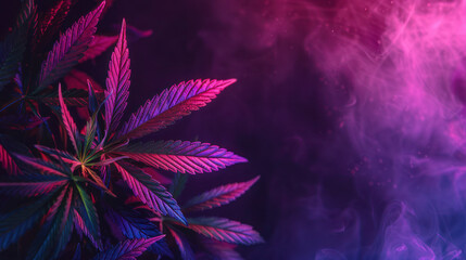 A stylized illustration of the cannabis plant in a smoky background as an association of one of its many uses - obrazy, fototapety, plakaty