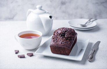Chocolate cake on a white background