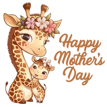  graphics for mother's day, mother giraffe with her daughter and the inscription happy mother's day