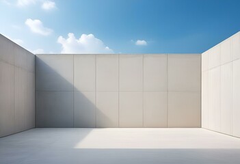 backgrounds ,exposed concrete ,minimalist design, blue sky, empty. Generative AI.	
