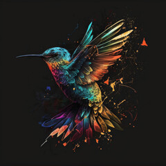 Fototapeta premium logo of colorful humming bird on a black background