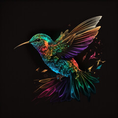 Obraz premium logo of colorful humming bird on a black background --stylize 