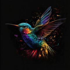 Fototapeta premium logo of colorful humming bird on a black background