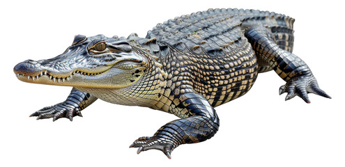Fototapeta premium Majestic alligator basking in natural habitat on transparent background - stock png.