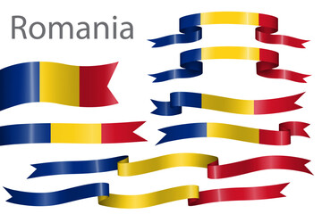 set of flag ribbon with colors of Romania for independence day celebration decoration