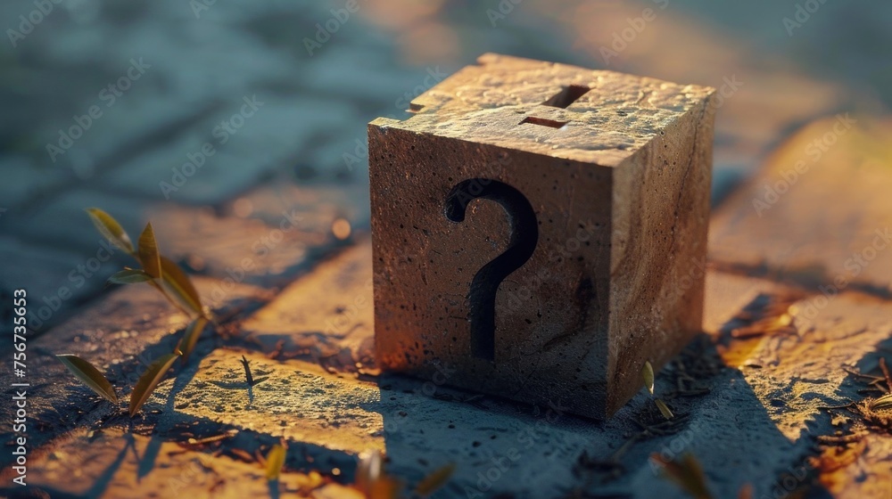 Aufkleber wooden block with a question mark symbol, useful for business and education concepts