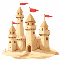 sand castle summer , kids beach vacation vector graphic, white background