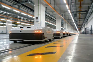 Obraz premium Autonomous robots streamline logistics in a large warehouse
