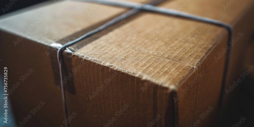 Aufkleber close up of a box wrapped in string, perfect for packaging concept