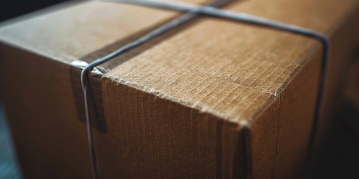 Close up of a box wrapped in string, perfect for packaging concept