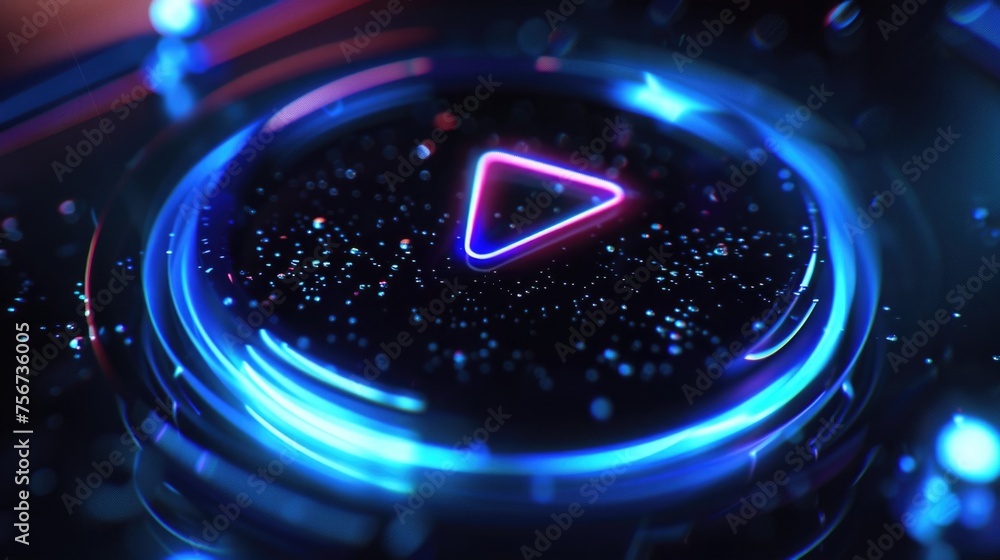 Poster A video game with a neon triangle. Ideal for technology and gaming concepts