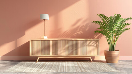 Modern minimalist living room interior with sunlight