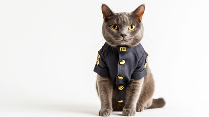 cat, Brazilian Shorthair Cat in police uniform
