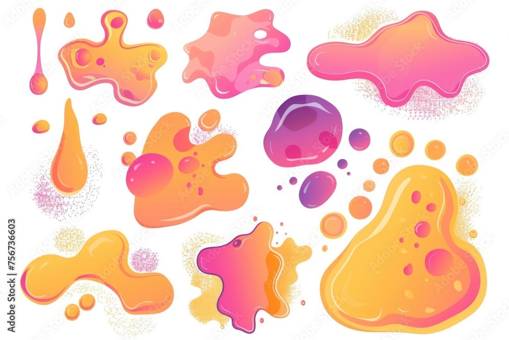 Poster Various colored liquids on a clean white backdrop. Ideal for science or laboratory concepts