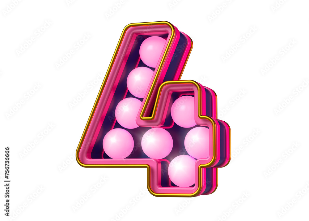 Poster light bulb candy font digit number 4 in pink and blue. high quality 3d rendering.