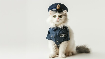 Turkish Van Cat in police uniform