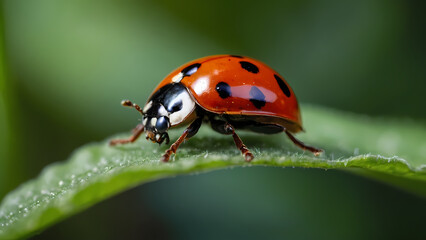  Macro View of Ladybug on Green Leaf