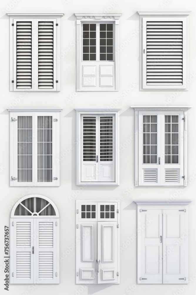 Poster A bunch of windows with shutters. Suitable for architectural design projects