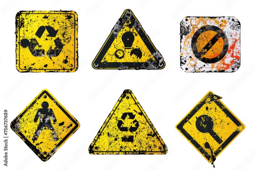 Poster a collection of four warning signs on a white background. suitable for safety and caution concepts