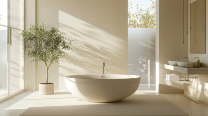 Fototapeta na wymiar Serene modern bathroom interior with sunlight