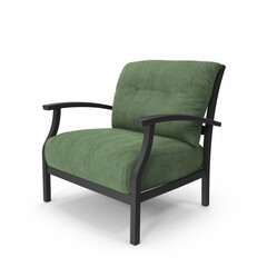 Green color armchair. Modern designer garden armchair on white background.