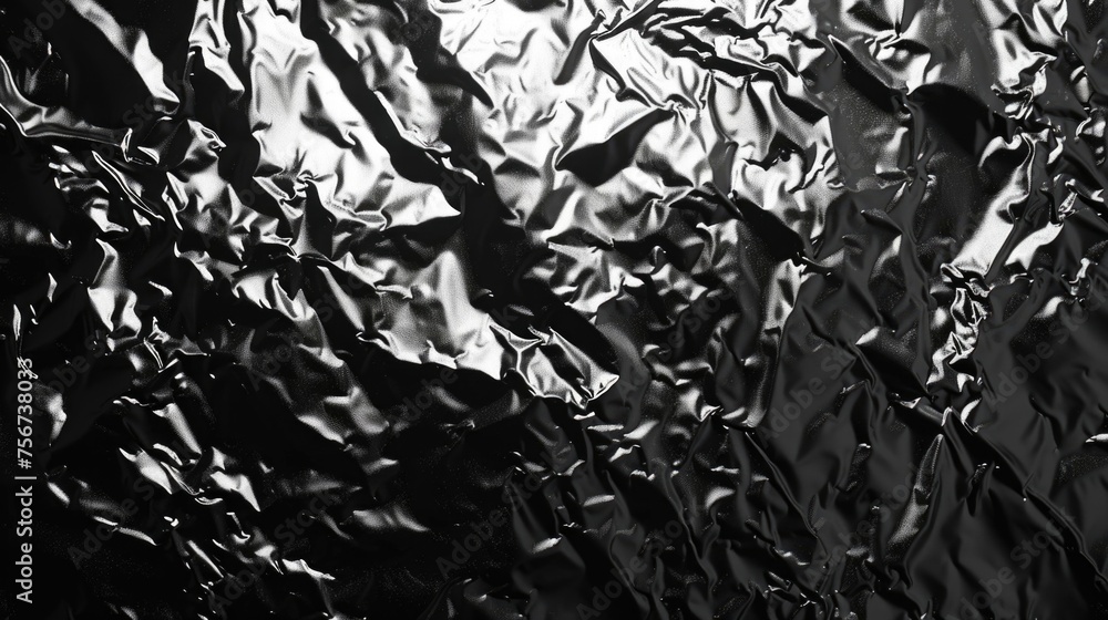 Poster A black and white photo of a sheet of foil. Suitable for various design projects