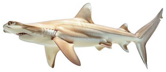 Hammerhead shark swimming gracefully in the ocean on transparent background - stock png. - obrazy, fototapety, plakaty