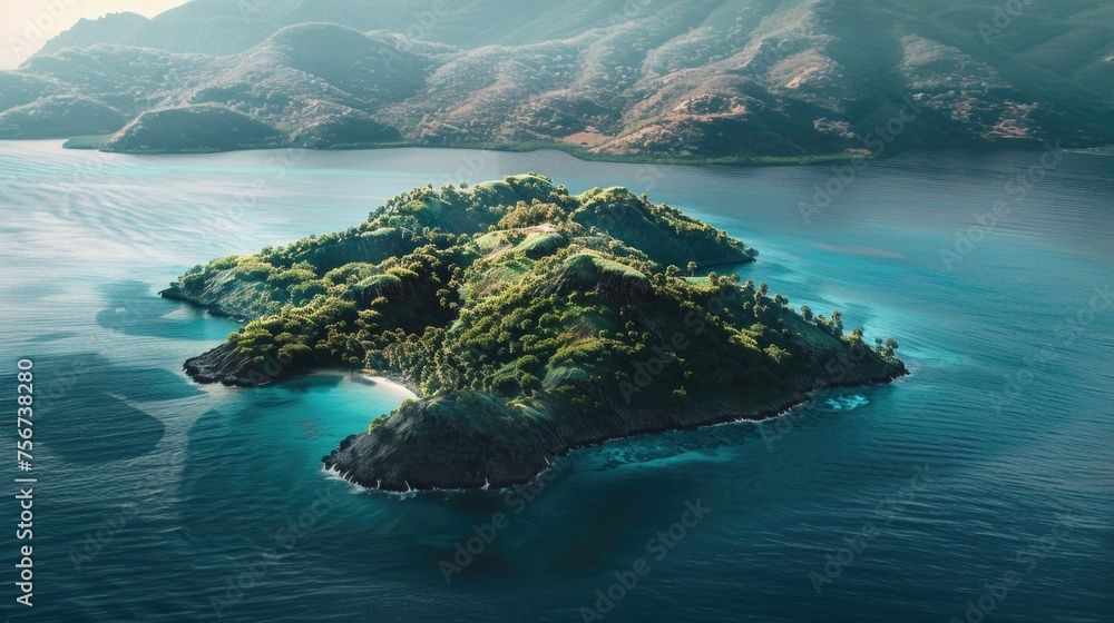 Aufkleber a serene view of a small island in the middle of the ocean. ideal for travel brochures and website b