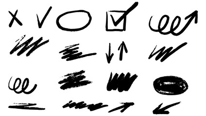 Set of different hand drawn vector arrows.