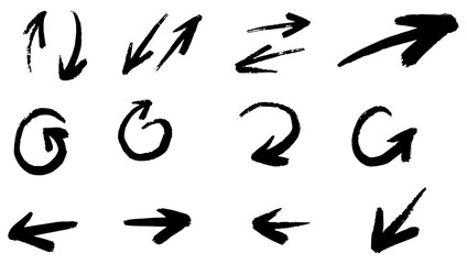 Set of different hand drawn vector arrows.